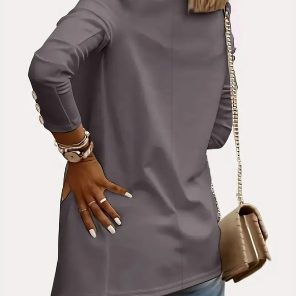 Women's Gray Blazer with Gold Button Accents - Picture 2 of 3